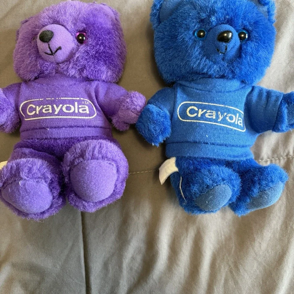 Lot of 2 Blue Purple 1986 Crayola Teddy Bears Stuffie VTG 80s Collectible Colors